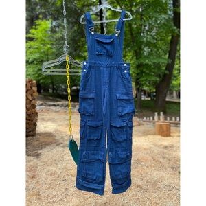 Denim Blue Overalls Baggy Loose Fit Cargo Jumpsuit Pant Overalls Pockets